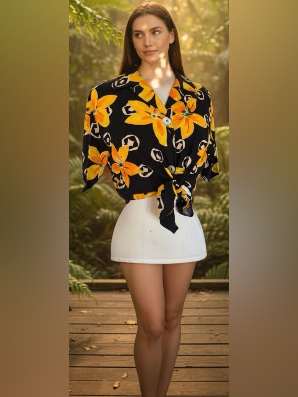 Vibrant Floral Tie-Front Shirt